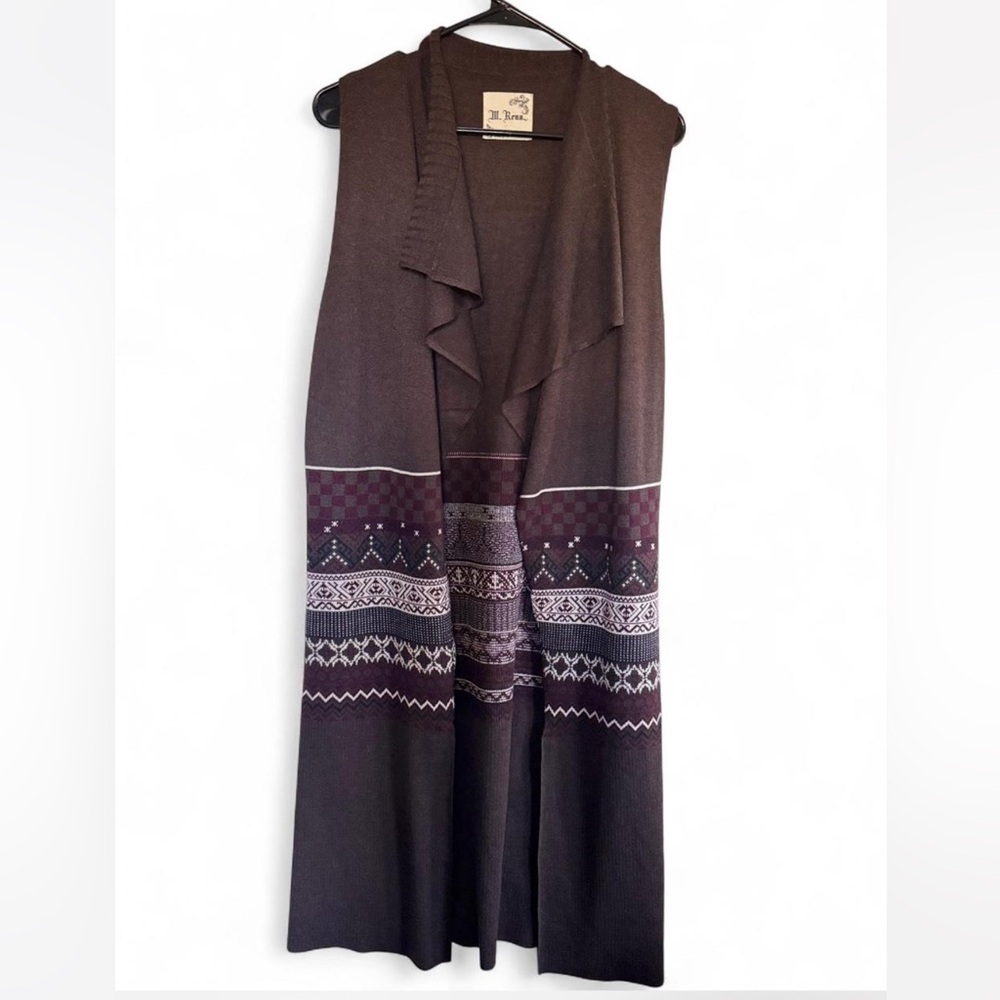 M. Rena Brown and Boho Patterned Long sleeveless Cardigan/ Wool Blend / medium